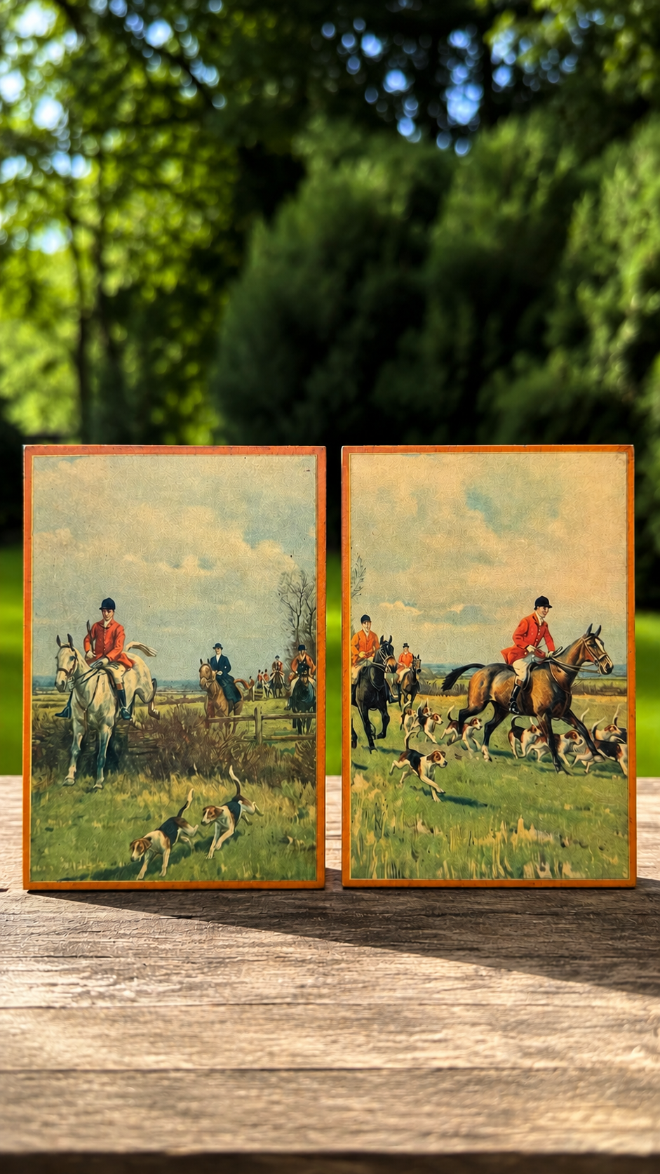 Vintage John Sanderson Wells Fox Hunting Plaques | “Over Field and Fence” & “A Merry Chase” | English Sporting Wall Art | Set of 2