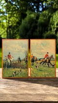 Vintage John Sanderson Wells Fox Hunting Plaques | “Over Field and Fence” & “A Merry Chase” | English Sporting Wall Art | Set of 2