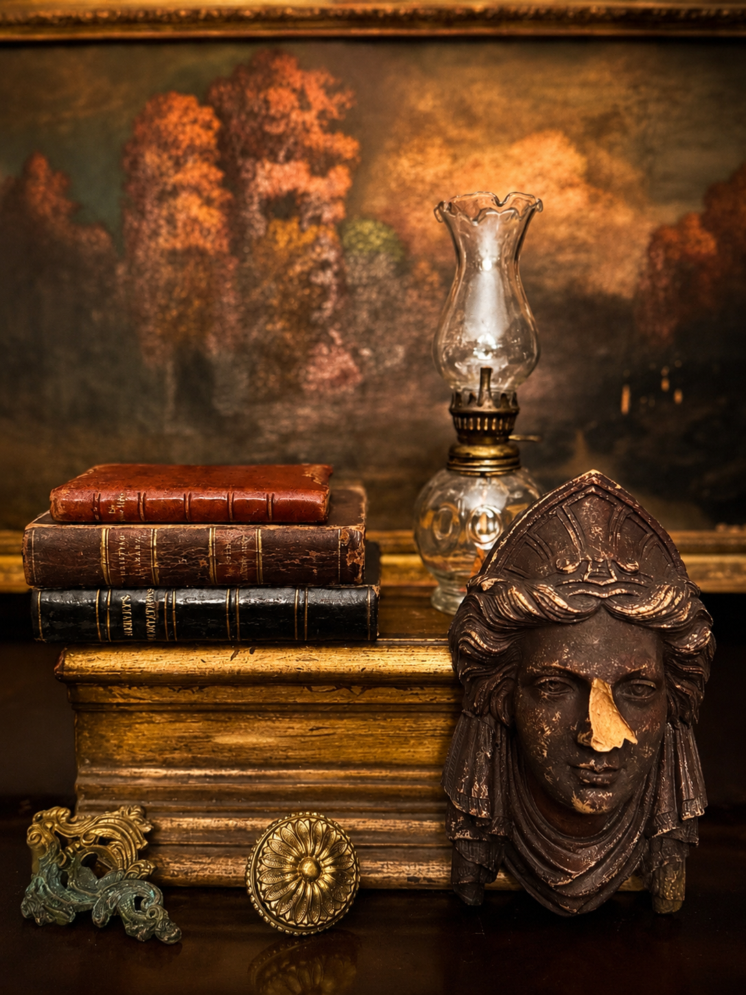 Antique Victorian Gilt Wood Architectural Riser | Salvaged Pedestal Block | Pegs on Right | 11.5”