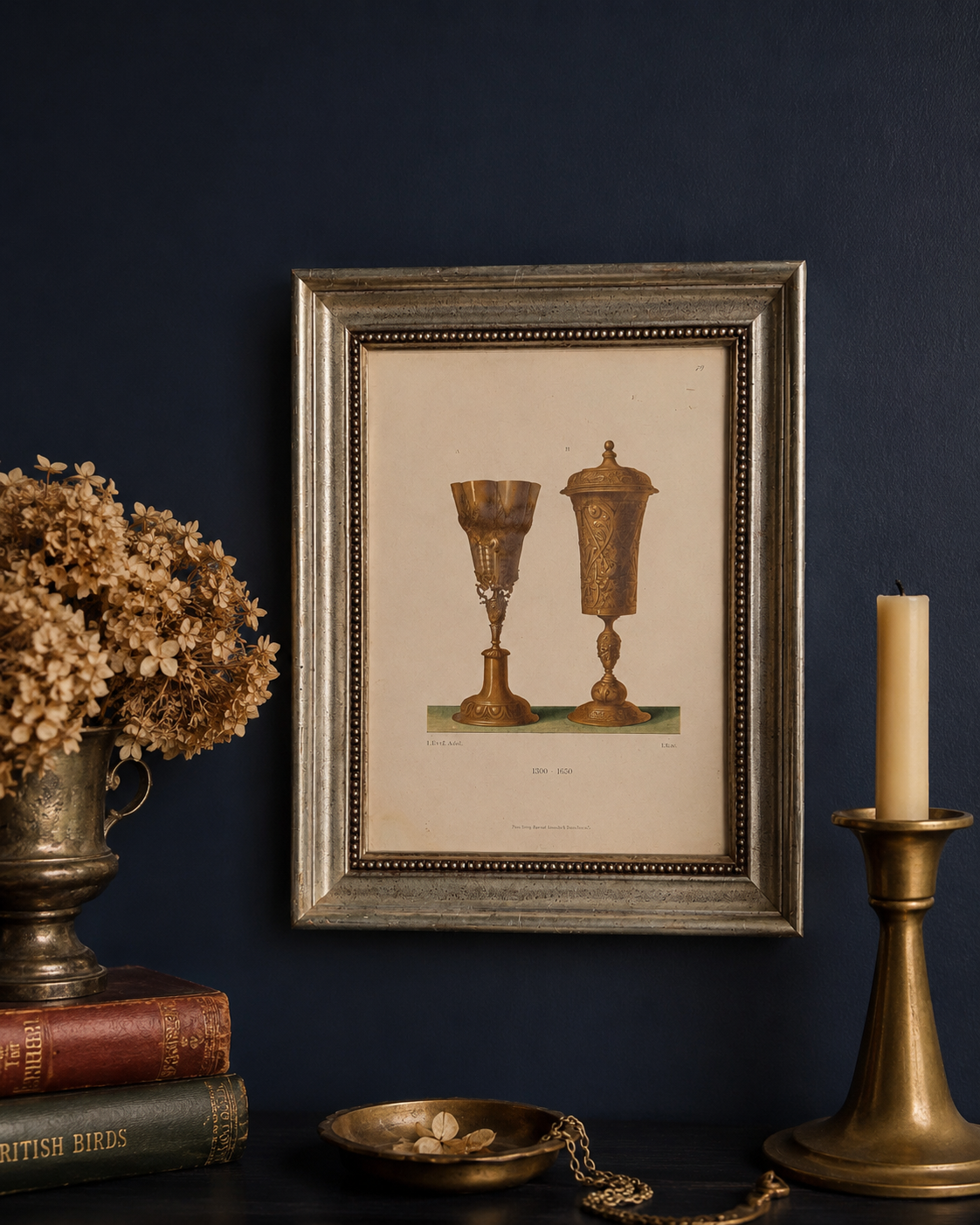 Antique German Chromolithograph of Renaissance Goblets (1590–1630) | Framed Decorative Arts Print, Plate 19, 13” x 16”
