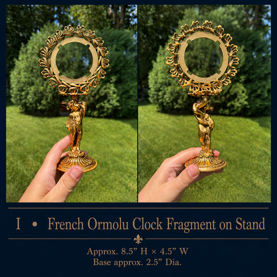 French Ormolu Clock Fragment Pediment on Stand | Decorative Salvage Object, 8.5”