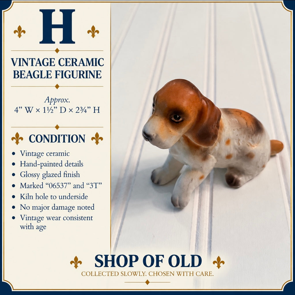 Vintage Hand-Painted Ceramic Beagle Puppy Figurine | Small Dog Statue
