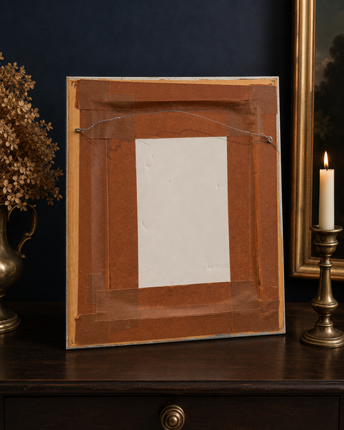 Antique Chromolithograph German Architectural Engraving, 1600–1630 Tomb Design Study in Silver Frame, 13” x 16”