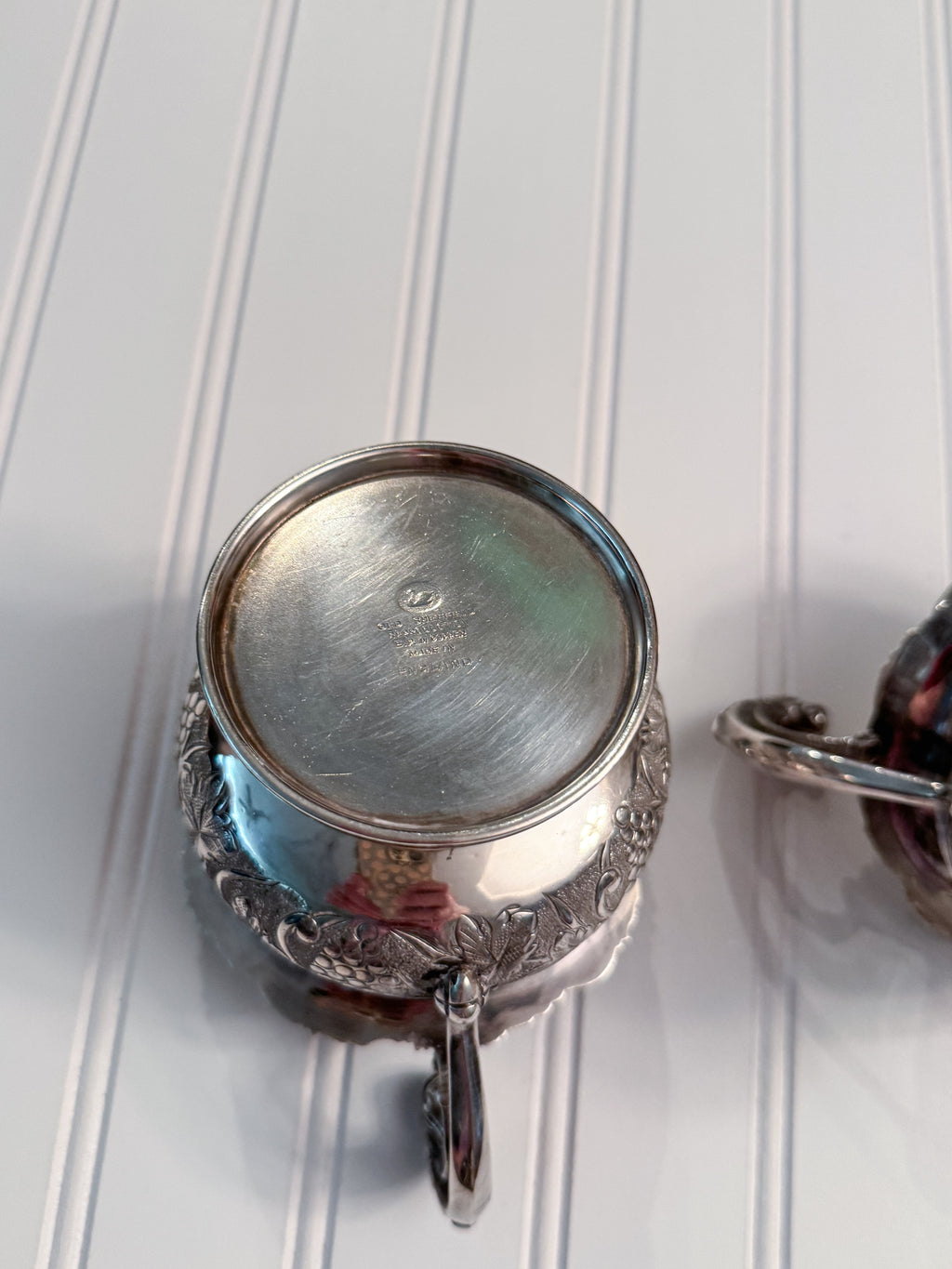 English Old Sheffield Reproduction Silverplate Creamer & Sugar Bowl with Dragon Handles