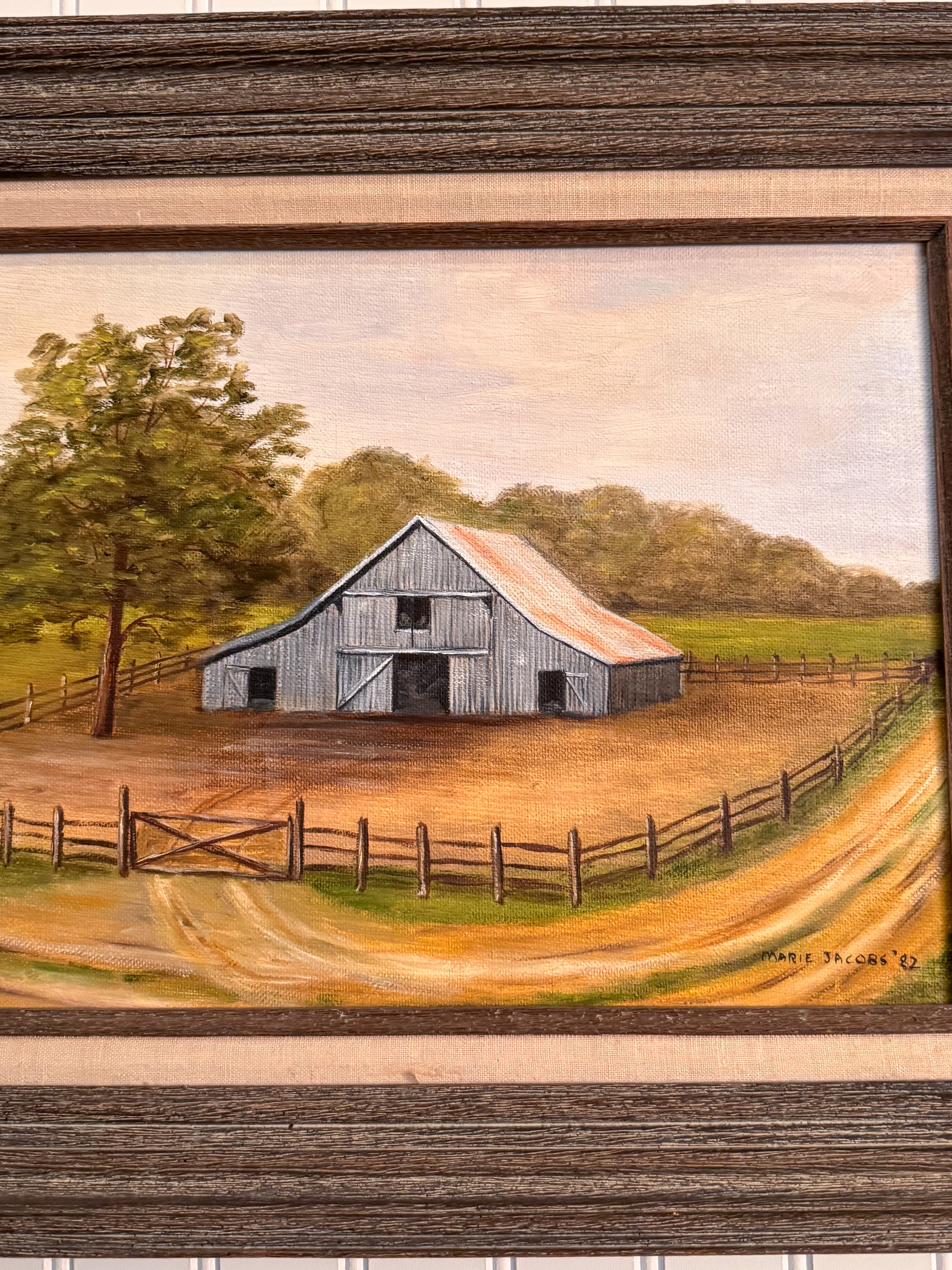 Original Barn Oil Painting by Marie Jacobs (1982) | Signed Framed Americana Landscape
