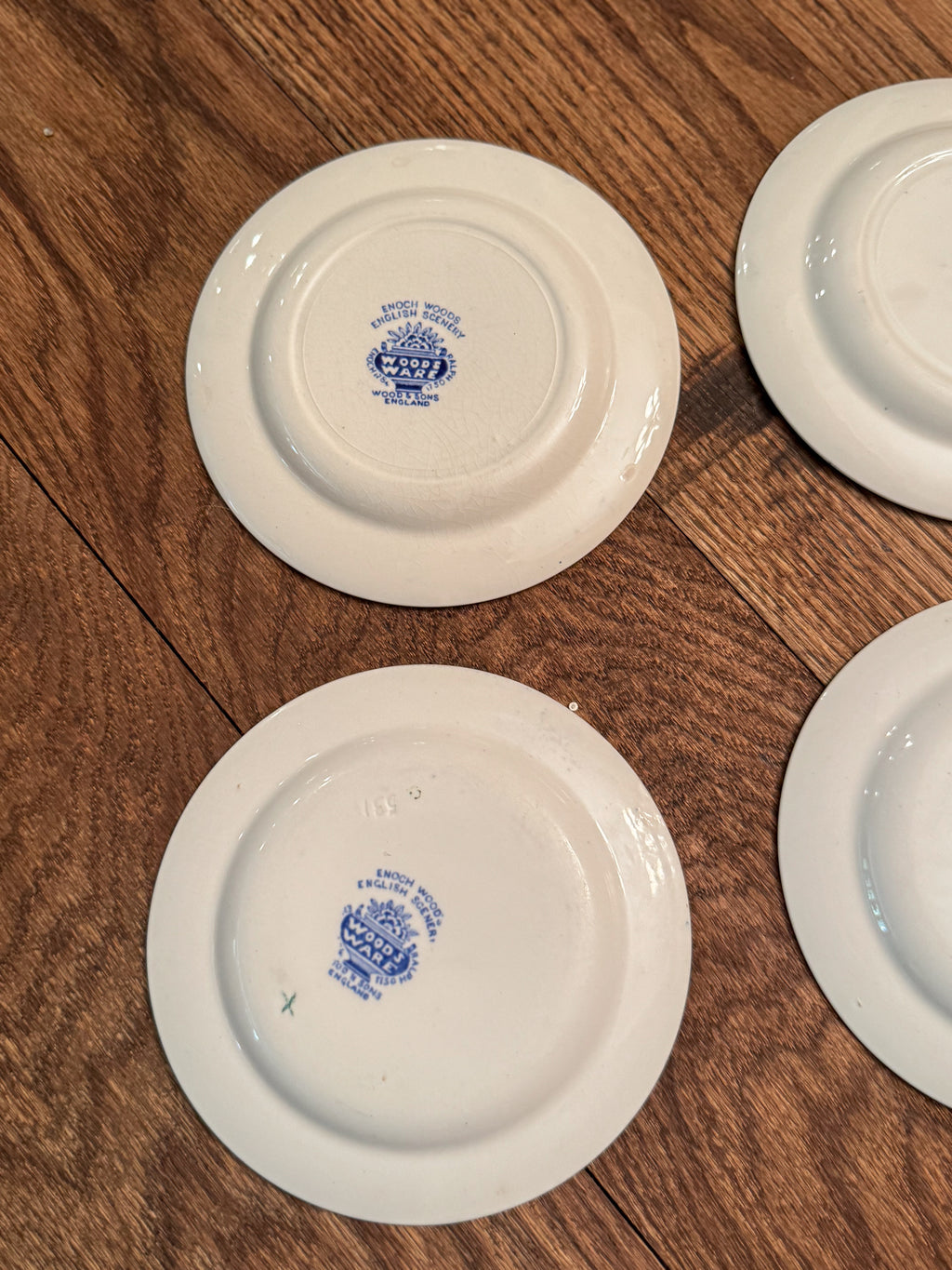 Vintage Woods Ware English Scenery Blue Transferware Saucers | Set of 4