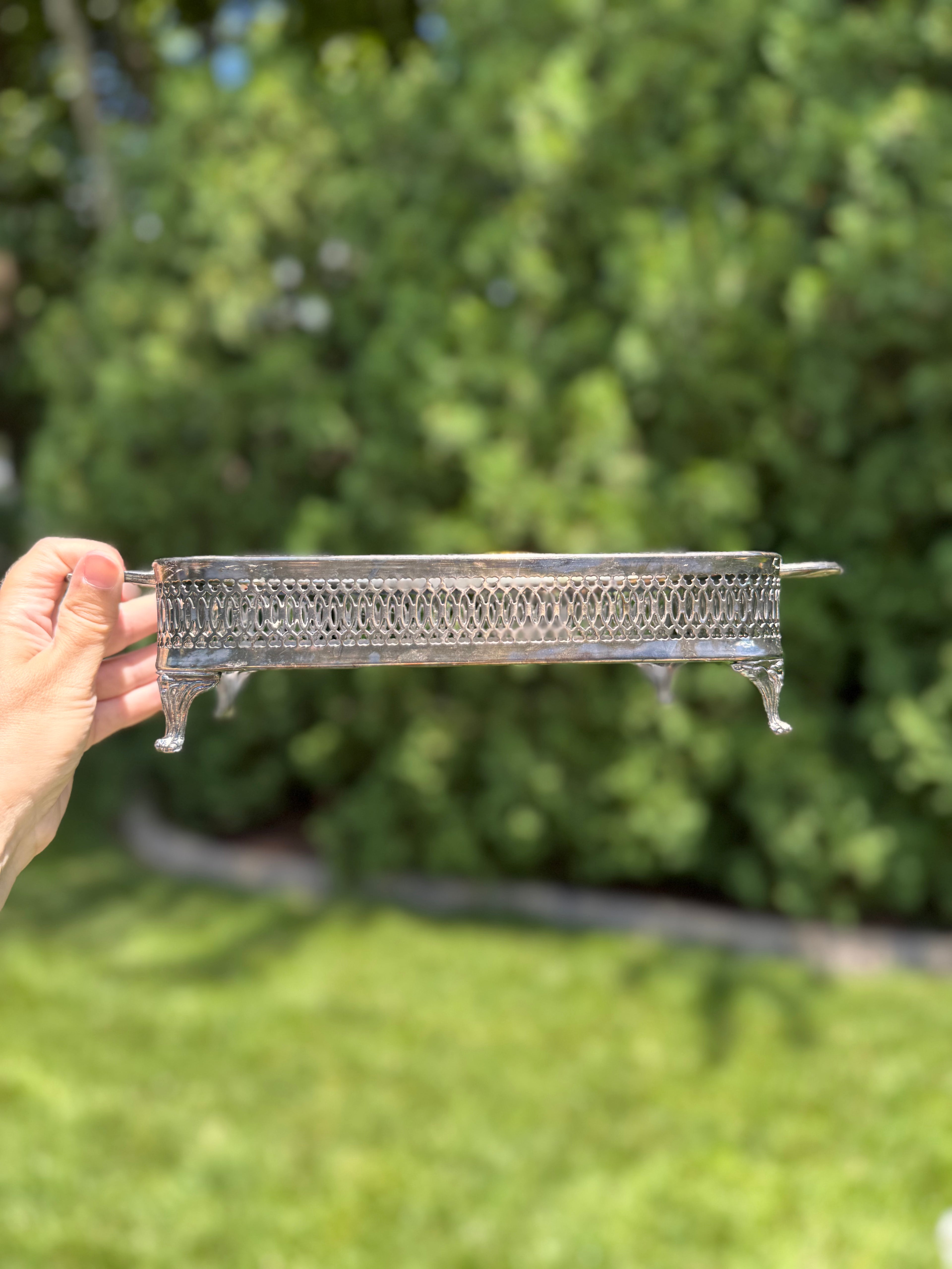 Mid-Century Silver Plated Reticulated Book Holder | Footed Gallery Stand