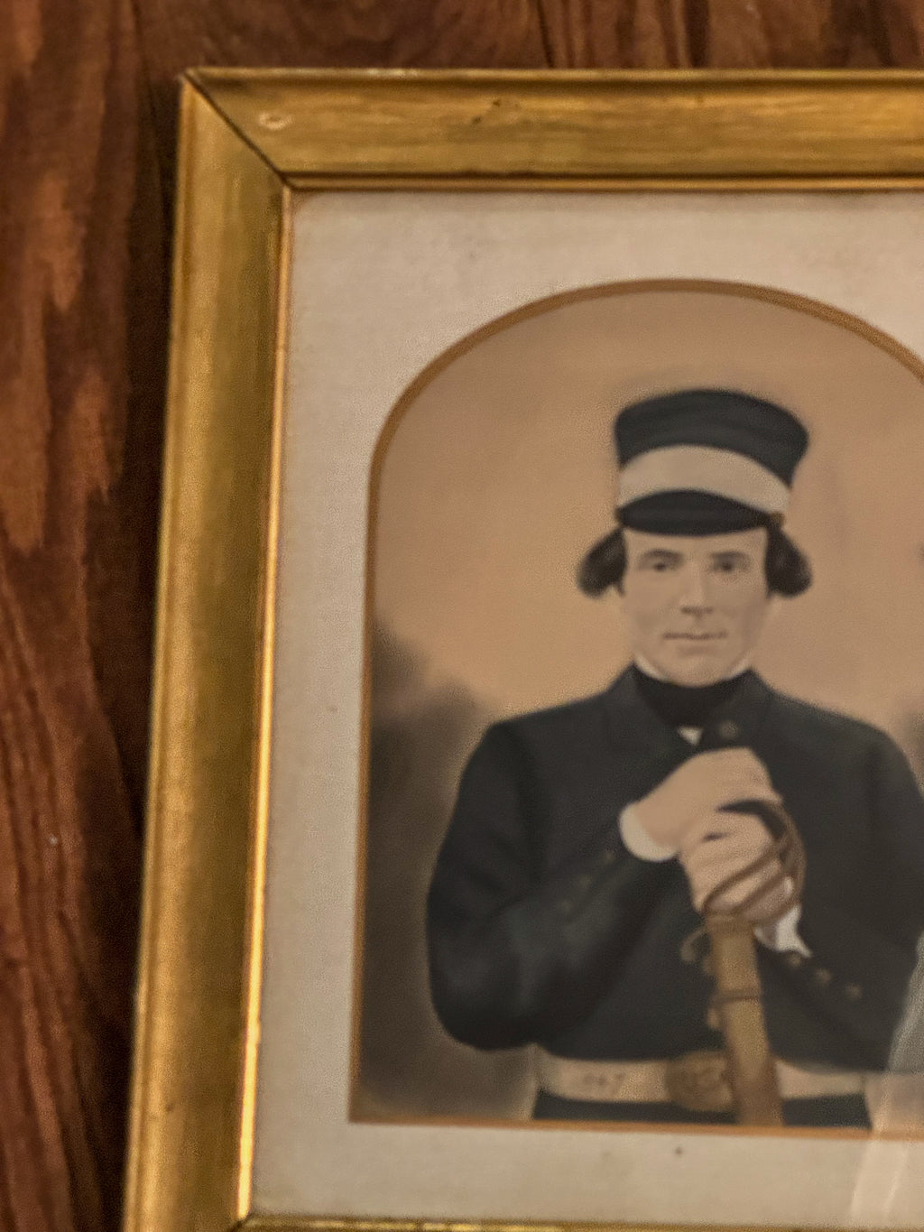 Antique Mexican-American War Soldier Portrait Print | 1847 Military Portrait in Gilt Frame
