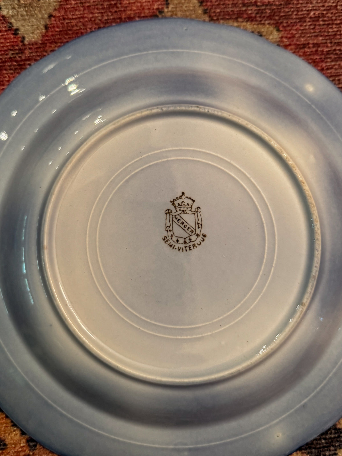 Antique Mercer Pottery Flow Blue Soup Plate | England | 9 Inch