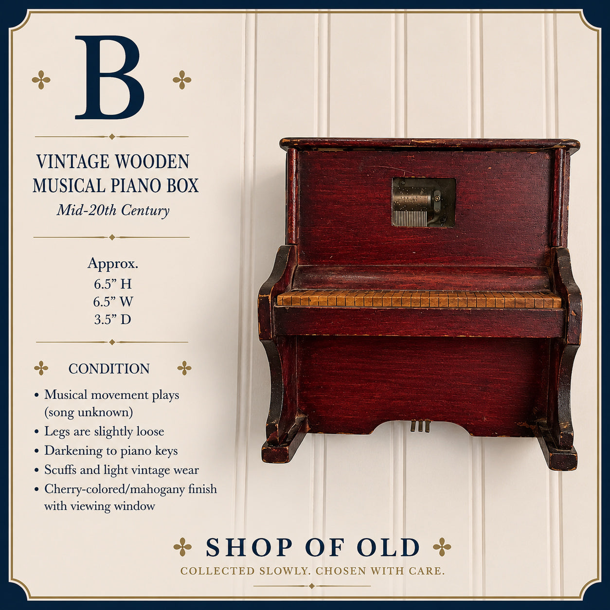 Vintage Wooden Musical Piano Box | Working Music Box | Mid-20th Century