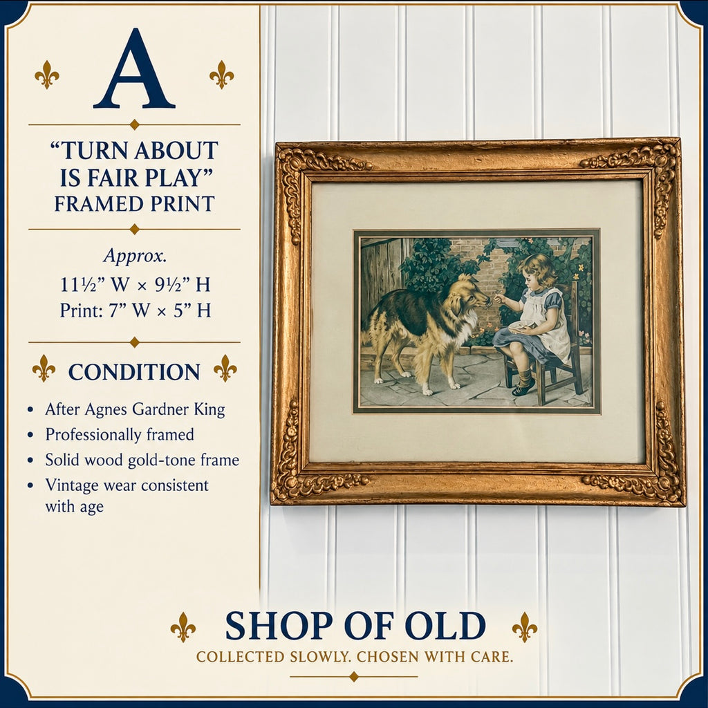 Vintage “Turn About Is Fair Play” Framed Print | Girl & Collie Dog Art