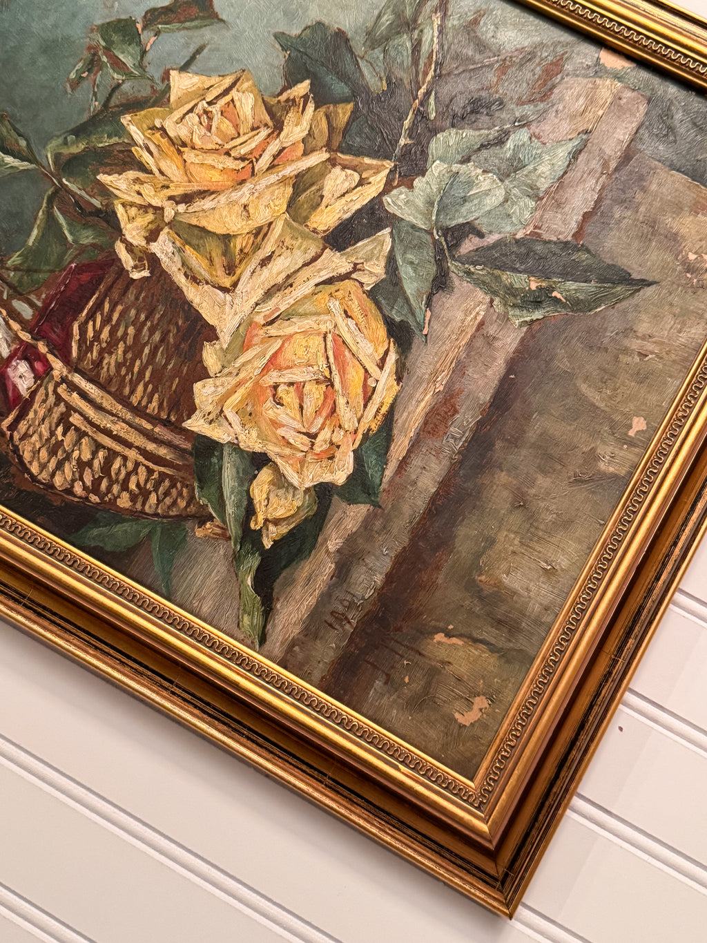 1901 Signed Oil on Board Still Life | Roses & Wine Bottle