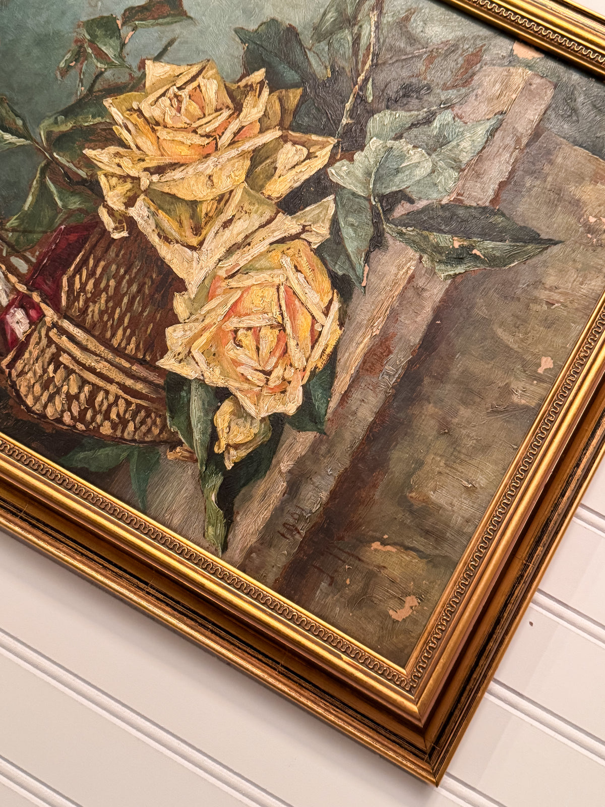 1901 Signed Oil on Board Still Life | Roses & Wine Bottle