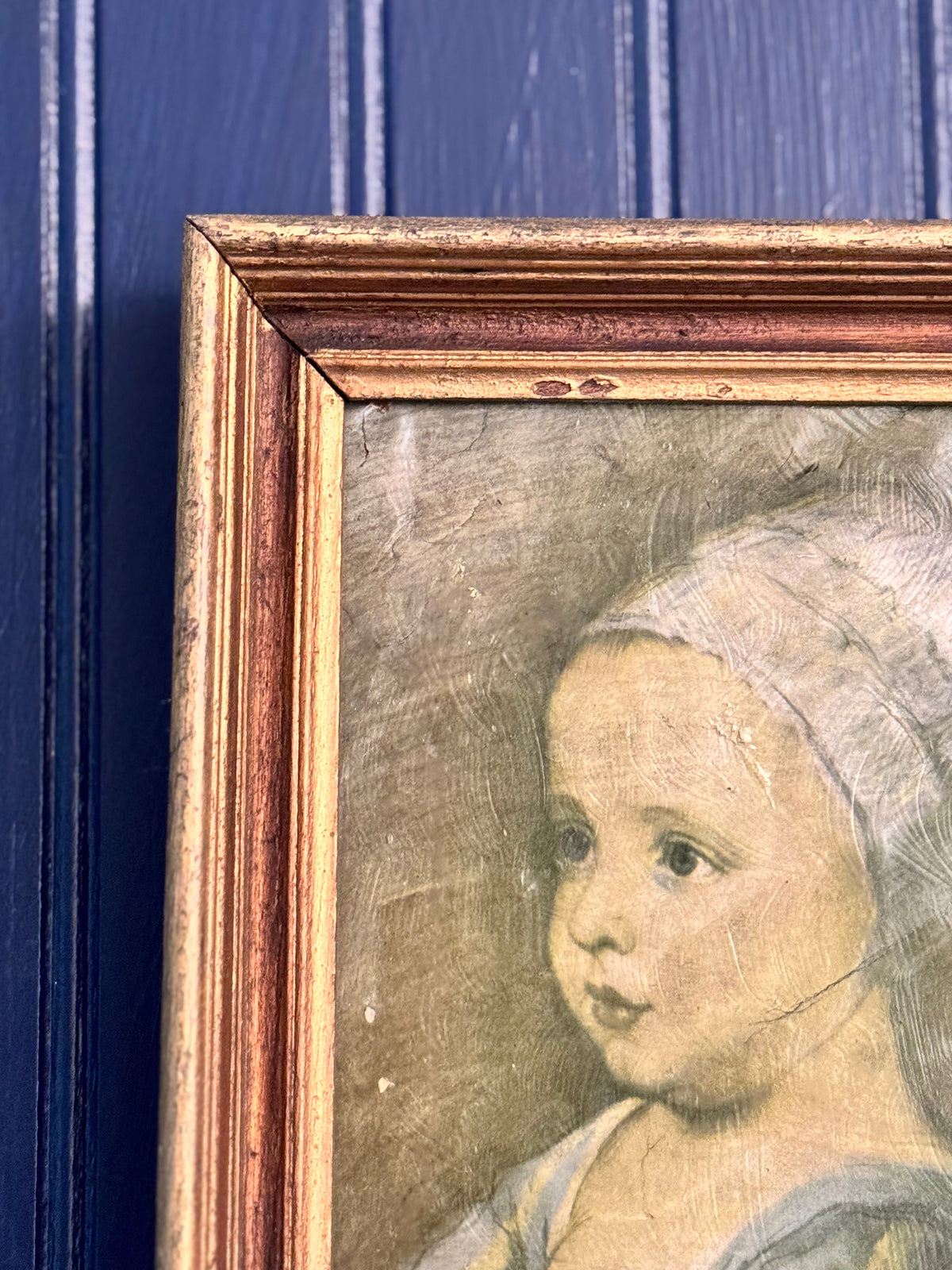 Vintage “Baby Stuart” Textured Portrait Print after Sir Anthony van Dyck | Antique Gold Wood Frame