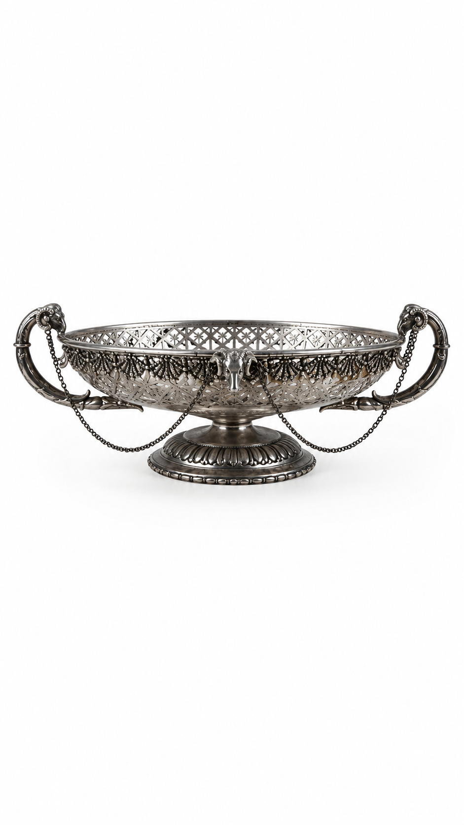 Antique Silverplate Ram’s Head Centerpiece Bowl with Draped Chains | E.G. Webster & Son