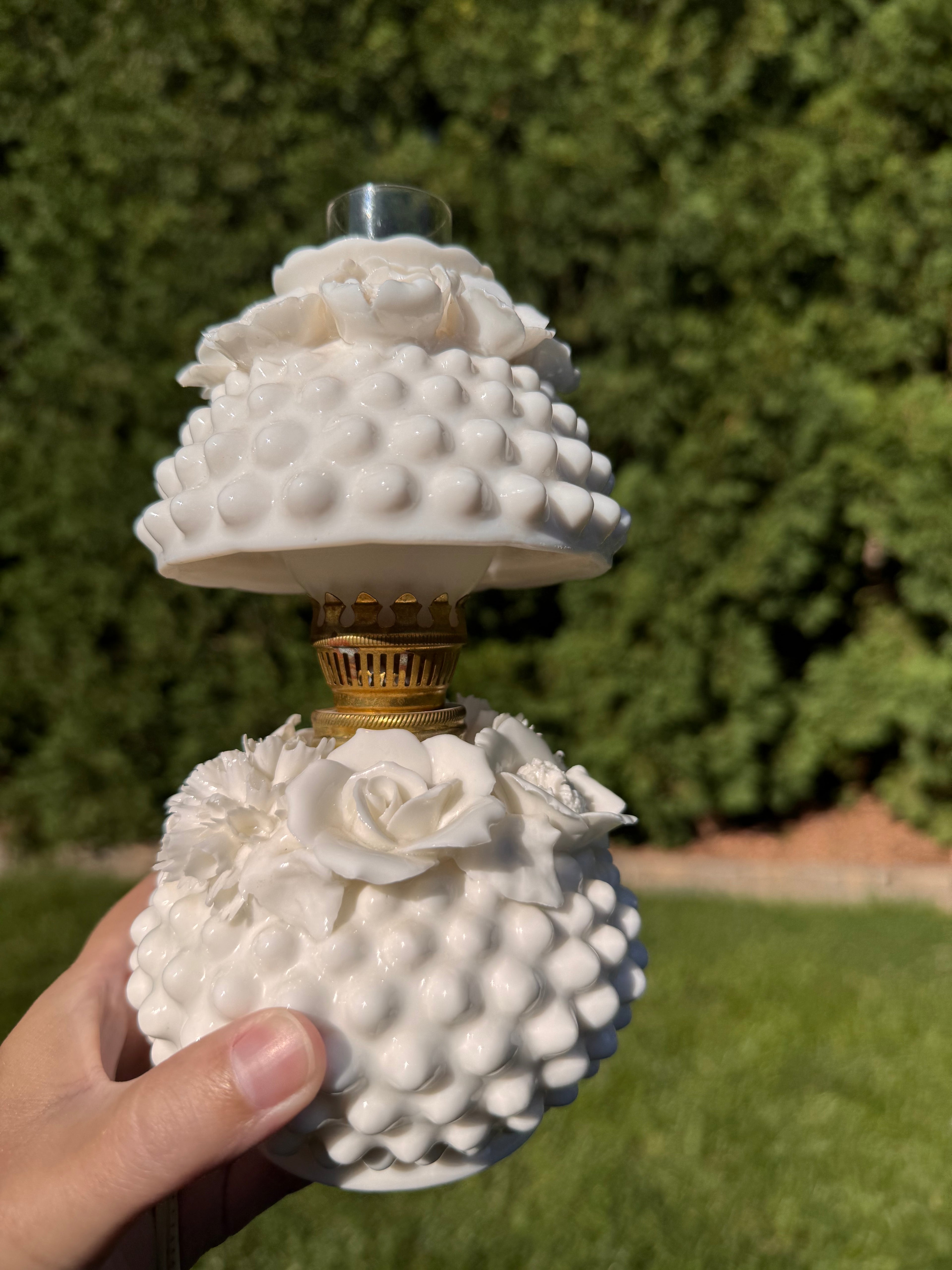 Vintage Fenton White Milk Glass Hobnail Boudoir Hurricane Lamp “Bantam”