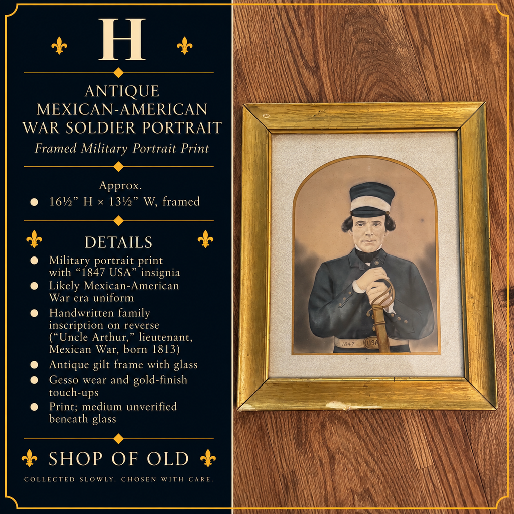 Antique Mexican-American War Soldier Portrait Print | 1847 Military Portrait in Gilt Frame