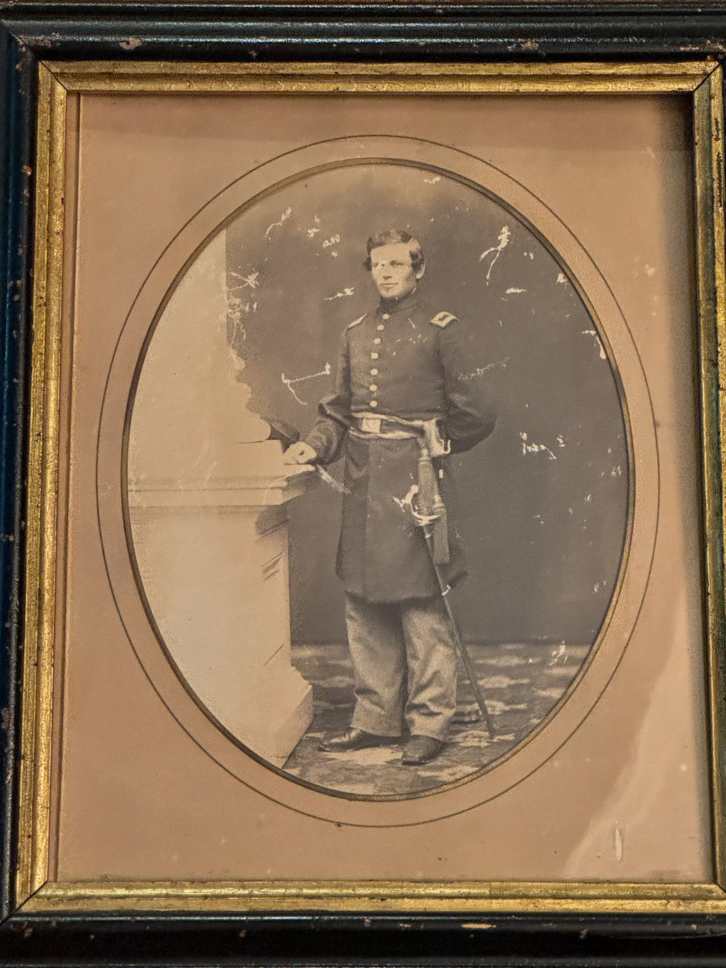 Antique Civil War Soldier Photographic Reproduction | Framed Cabinet Card Portrait