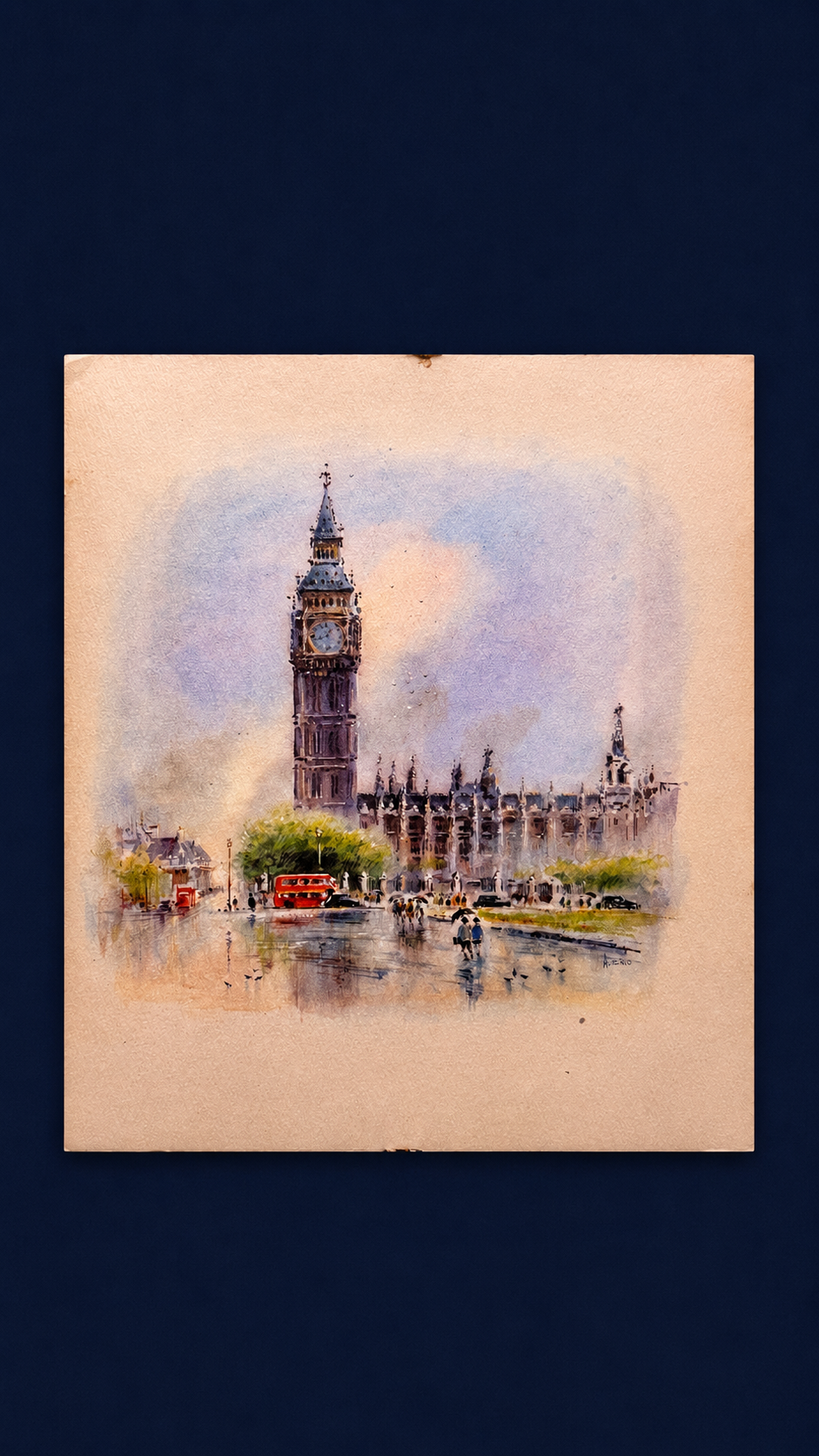 Original Big Ben London Watercolor | Framed English Cityscape | Signed “Likely Asierio”￼