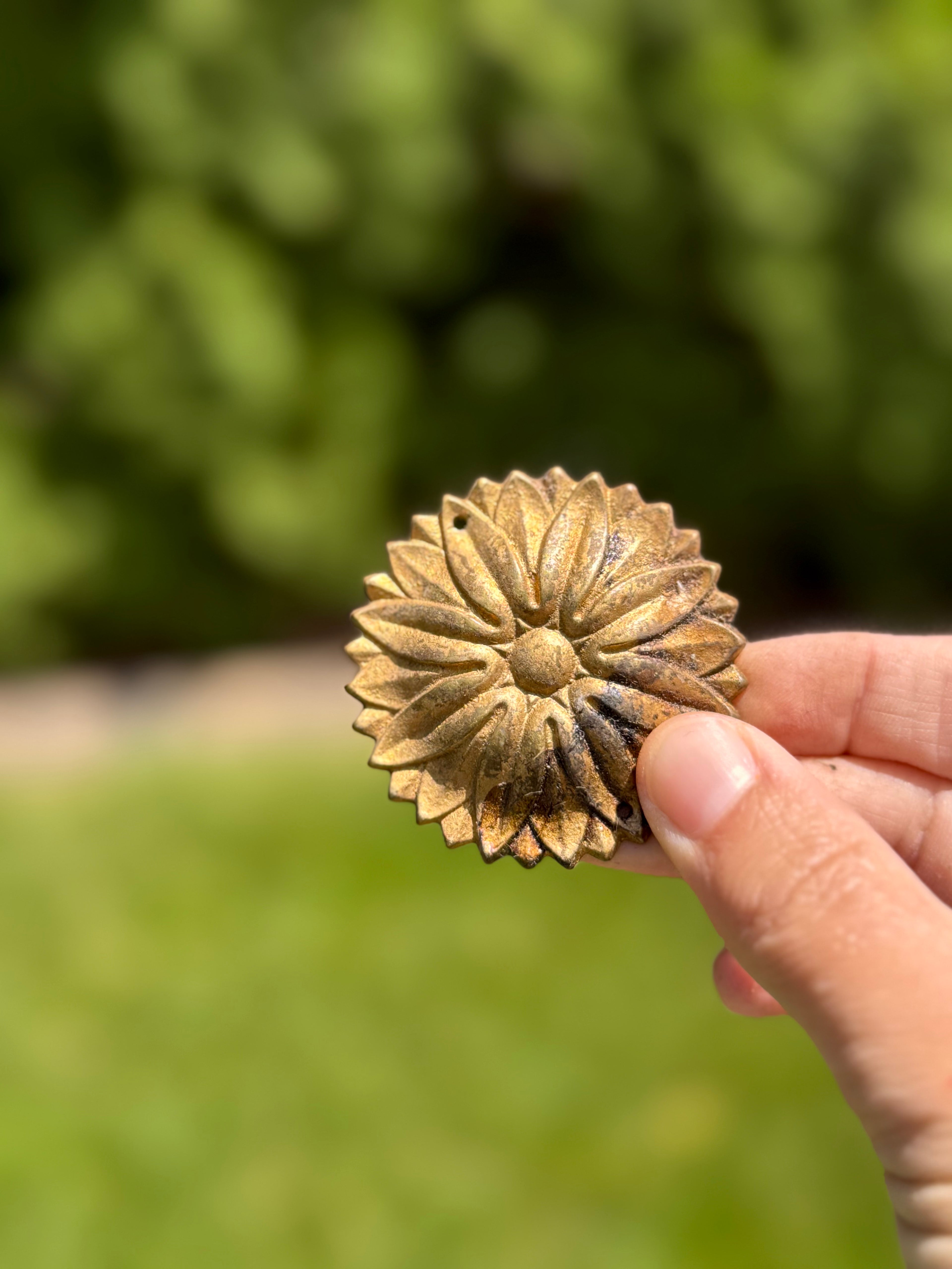 French Gilt Rosette Mount Signed “A 1055” | Salvaged Decorative Ormolu Fragment, 2”