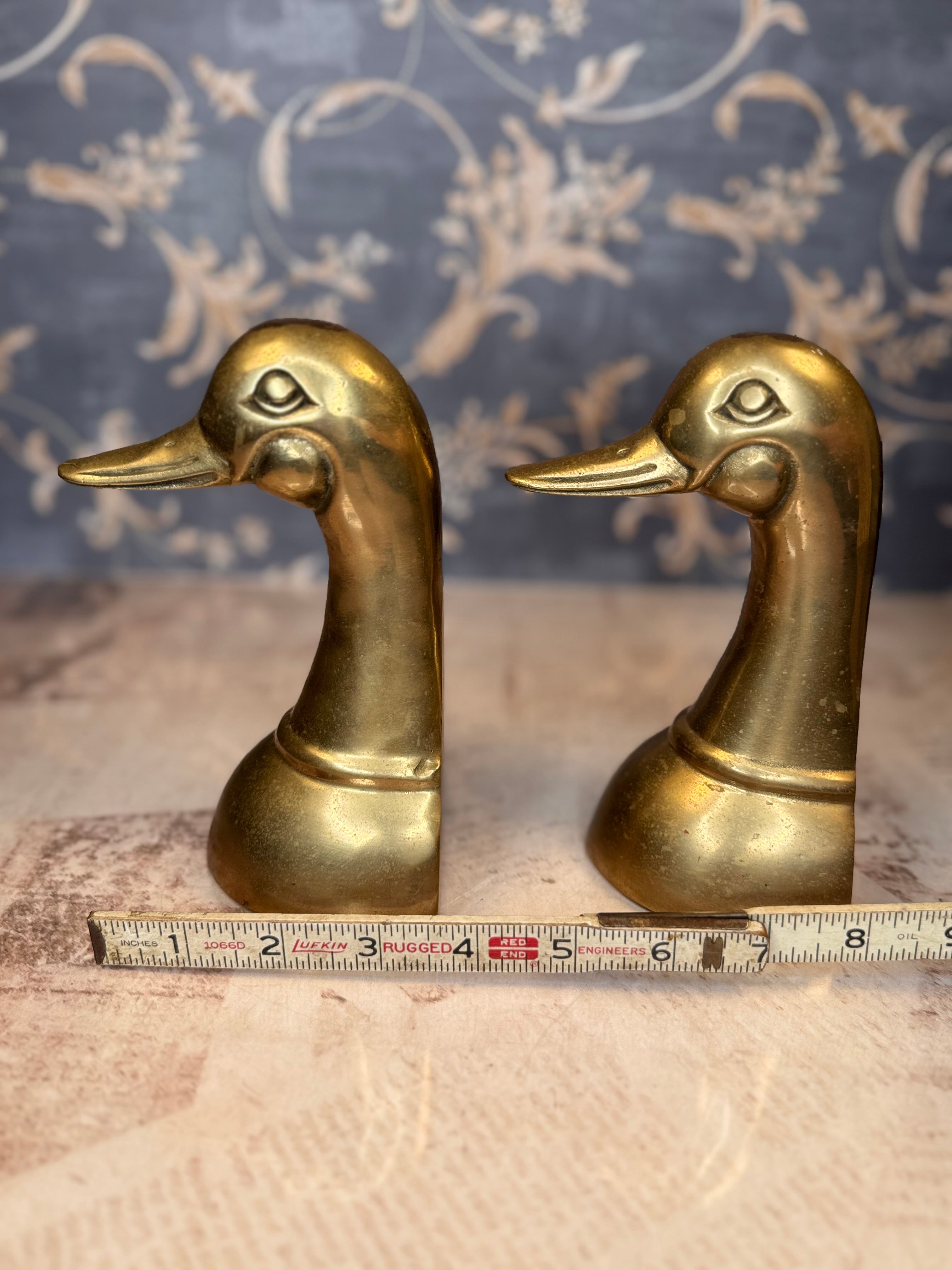 Vintage Brass Duck Bookends | Mid-Century Waterfowl Bookends