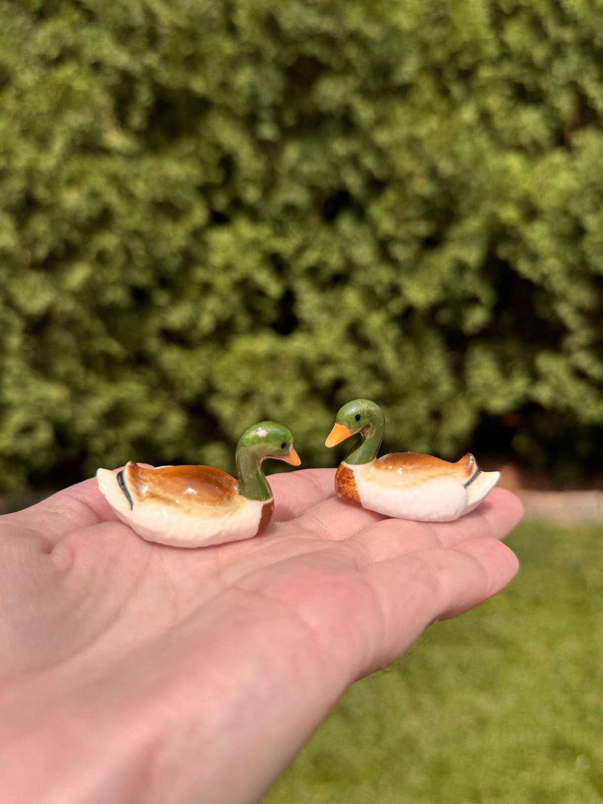 Vintage Mini Porcelain Mallard Duck Figurines Pair Cottage Decor
