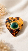 Antique Operculum Cabochon in Tortoiseshell Celluloid Heart Brooch
