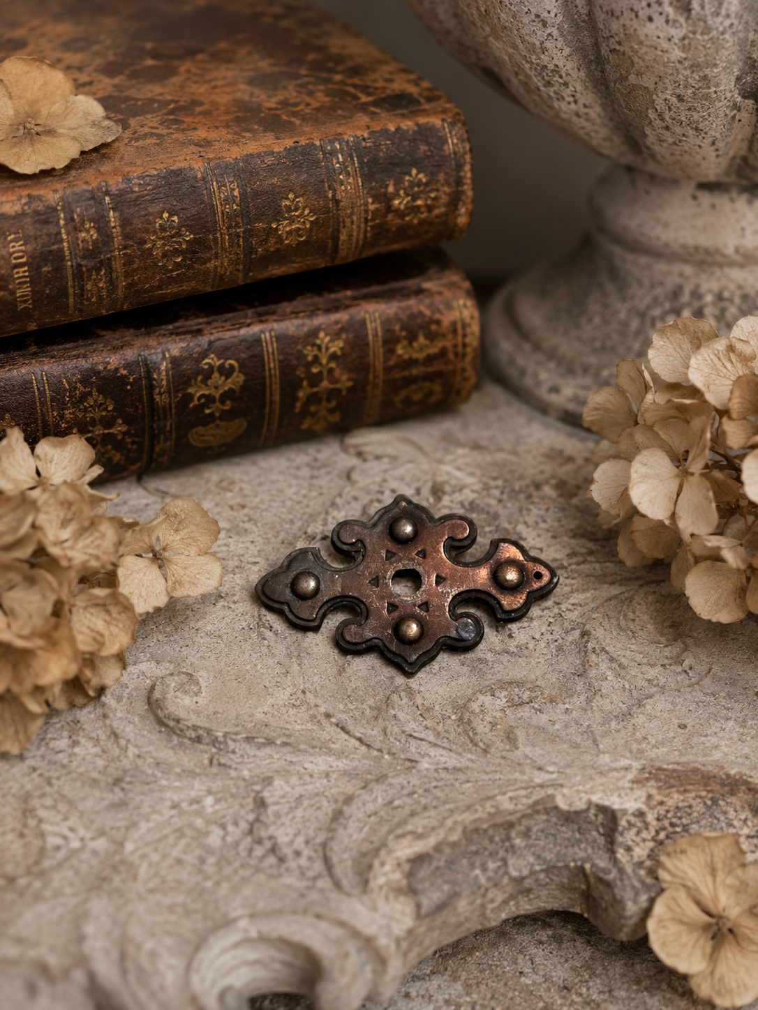 Antique Gothic Revival Furniture Mount | Decorative Brass Hardware Fragment