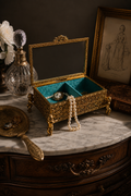 Vintage HiMark Japan Ormolu Cherub Music Box Jewelry Casket with Beveled Glass