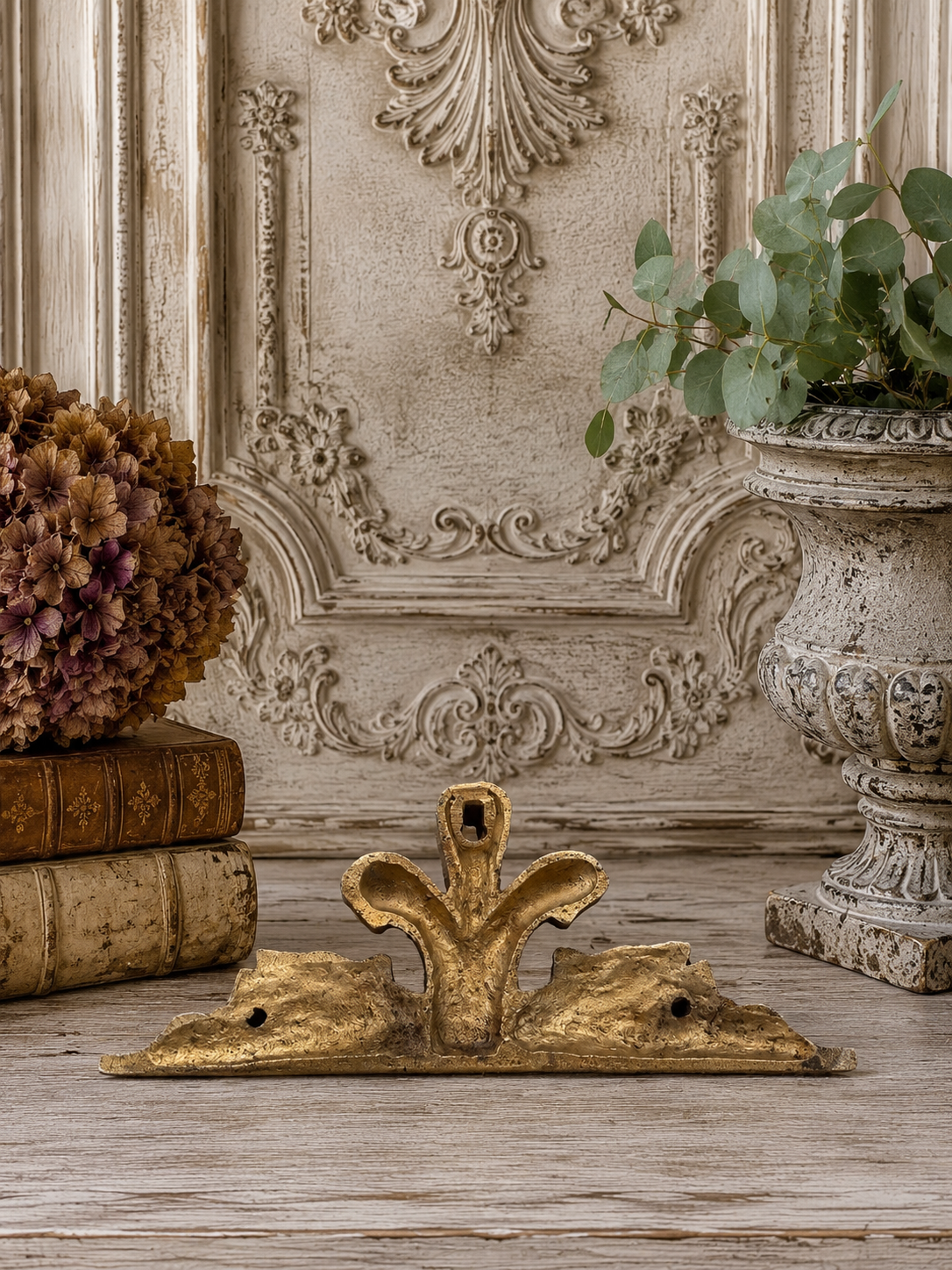 Antique Fleur-de-Lis Architectural Pediment Fragment | French Cast Brass Salvage, 8”