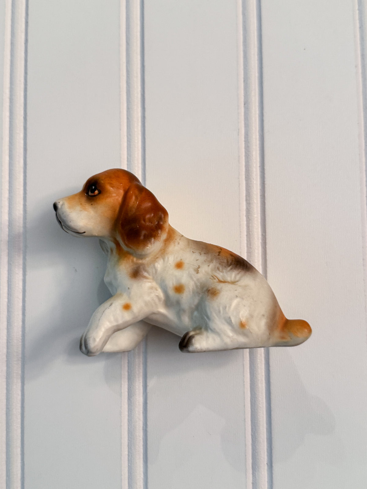 Vintage Hand-Painted Ceramic Beagle Puppy Figurine | Small Dog Statue
