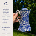 Mid-Century Blue & White Phoenix Bird Cocoa Pitcher