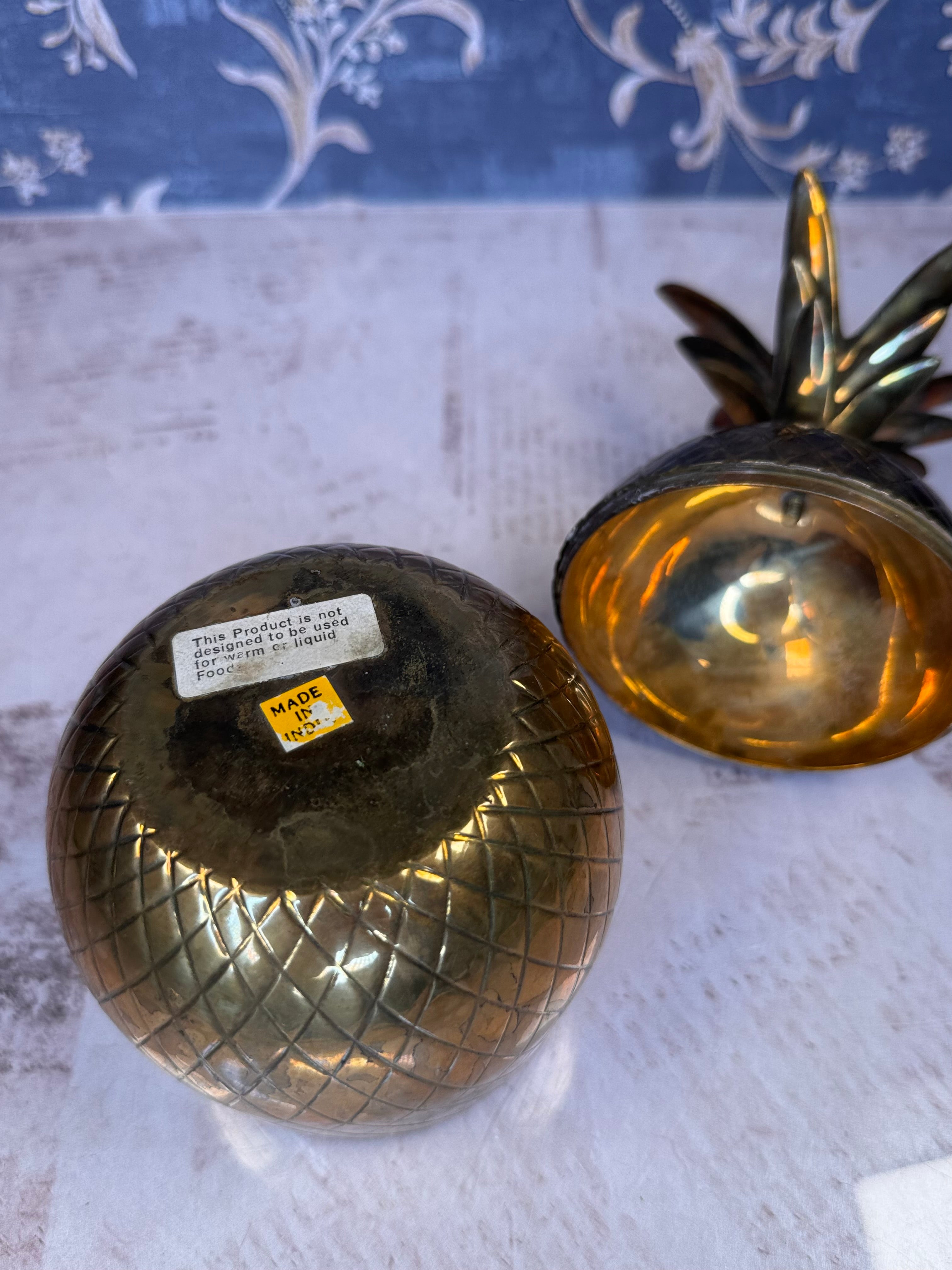 Vintage Brass Pineapple Trinket Box Lidded Brass Container