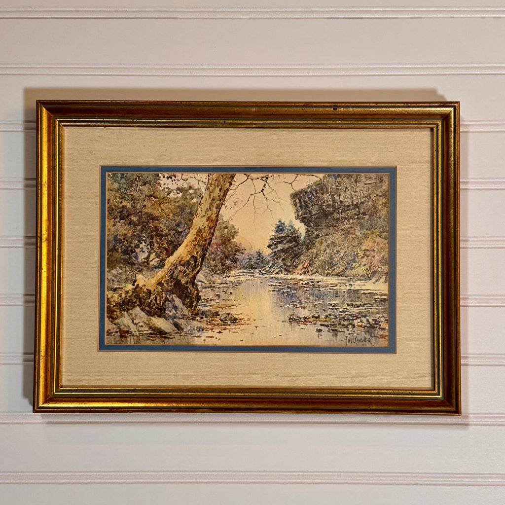 Framed Paul Sawyier Reflections on Elkhorn Creek Print | Matted Kentucky Landscape