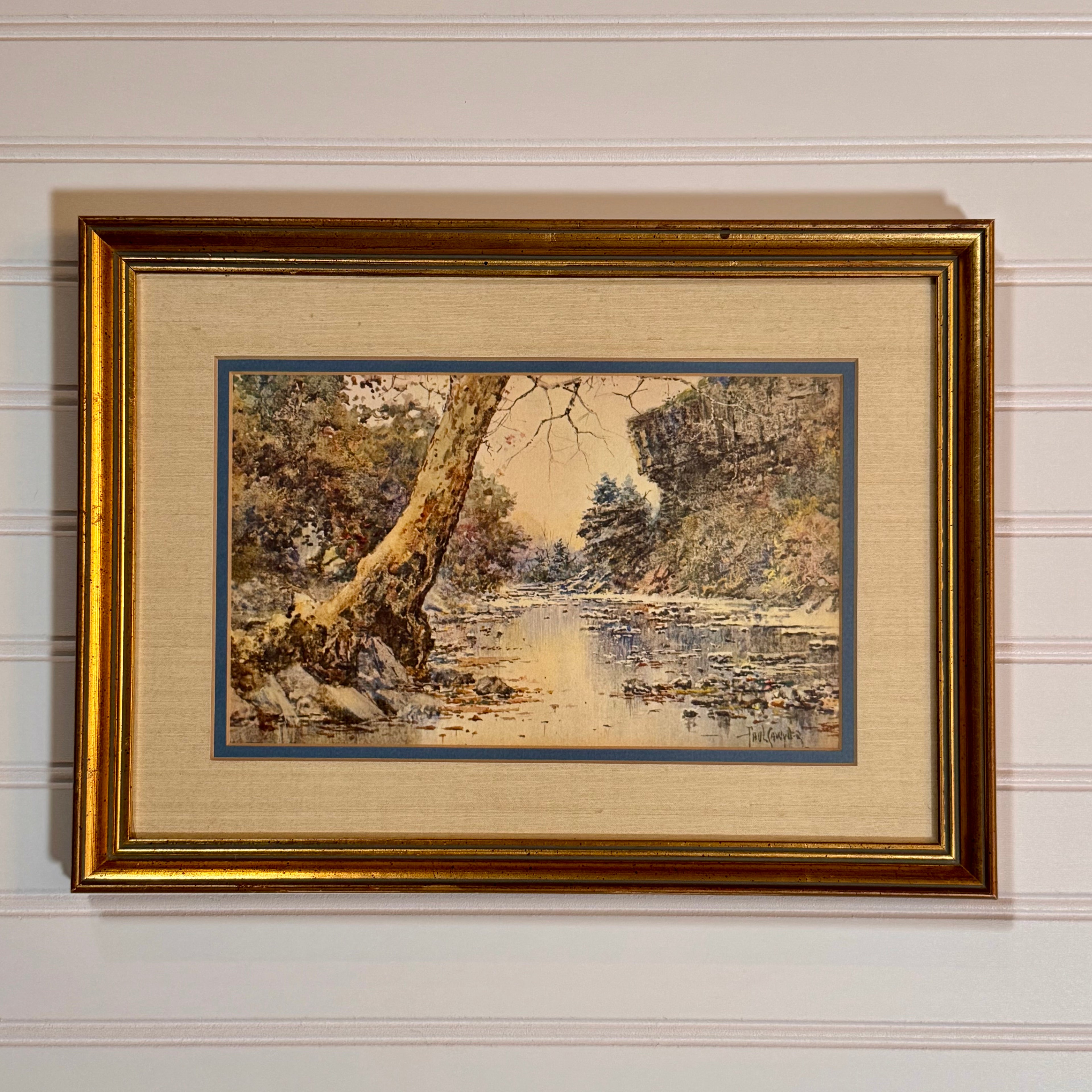 Framed Paul Sawyier Reflections on Elkhorn Creek Print | Matted Kentucky Landscape