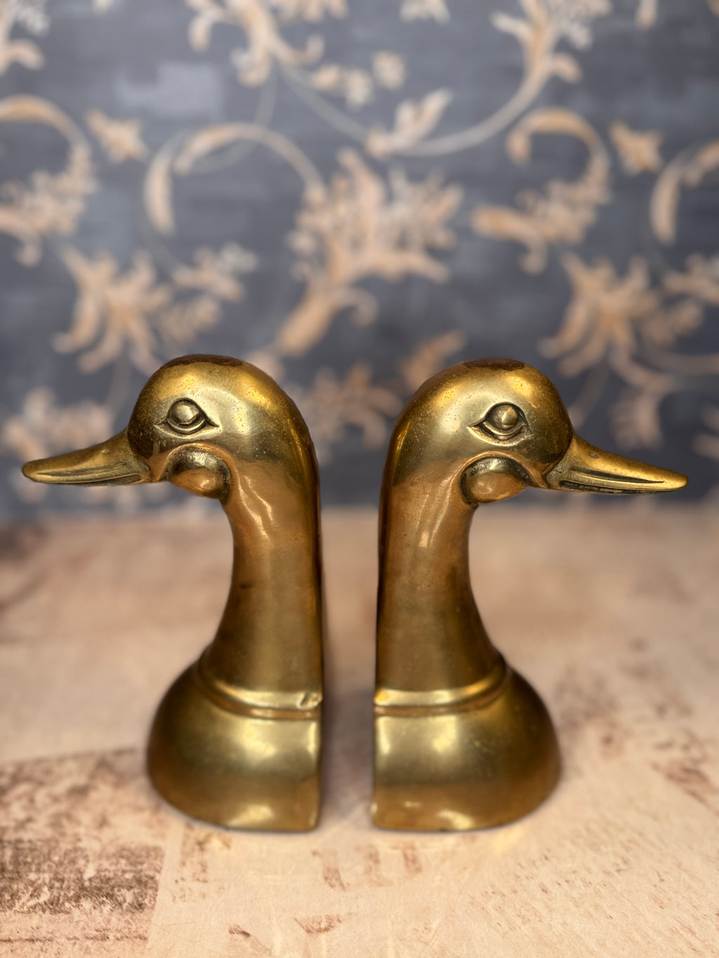 Vintage Brass Duck Bookends | Mid-Century Waterfowl Bookends