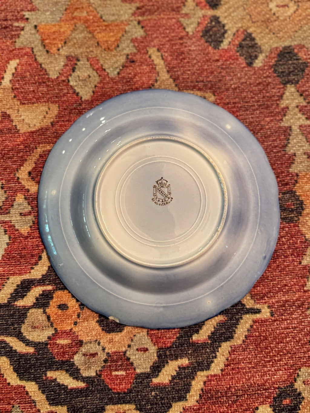 Antique Mercer Pottery Flow Blue Soup Plate | England | 9 Inch