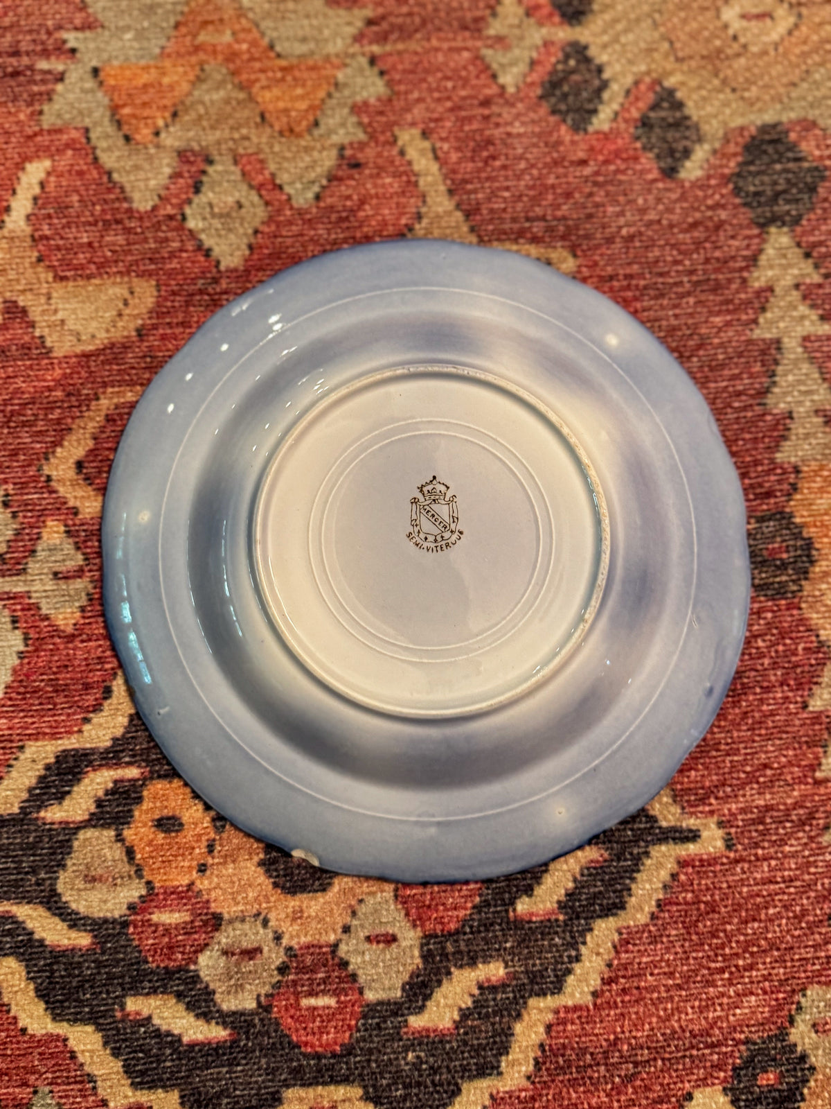 Antique Mercer Pottery Flow Blue Soup Plate | England | 9 Inch