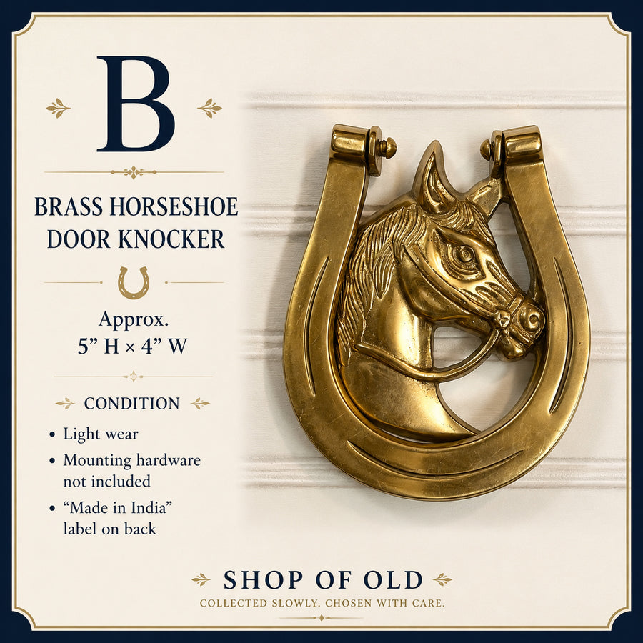 Vintage Solid Brass Horseshoe Door Knocker with Horse Head | Equestrian Door Accent
