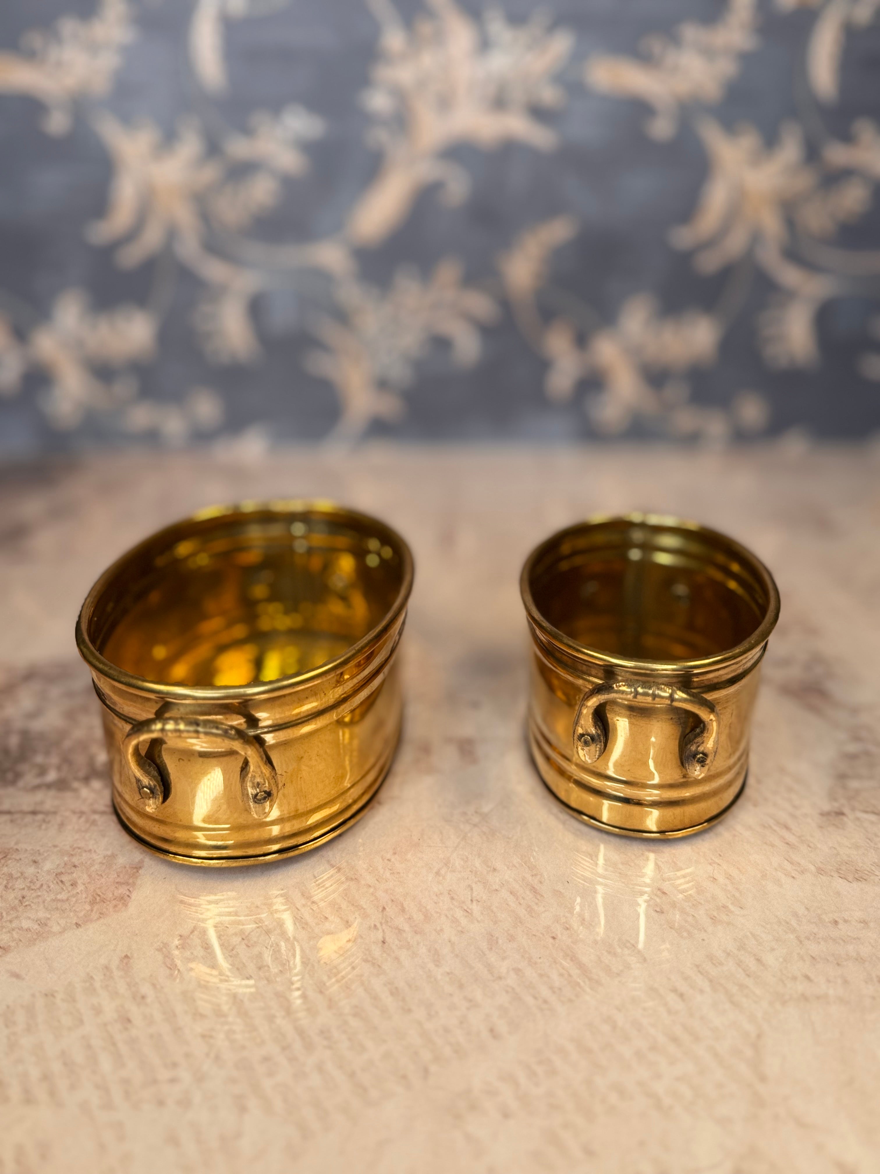 Vintage Brass Jardiniere Planter Pair Nesting Brass Cachepots