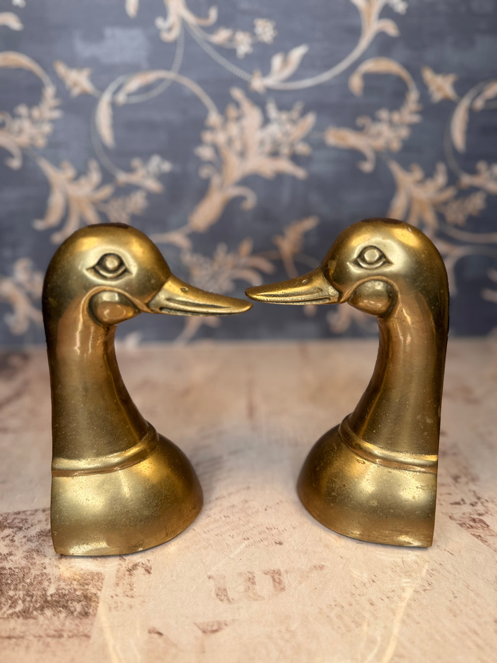 Vintage Brass Duck Bookends | Mid-Century Waterfowl Bookends