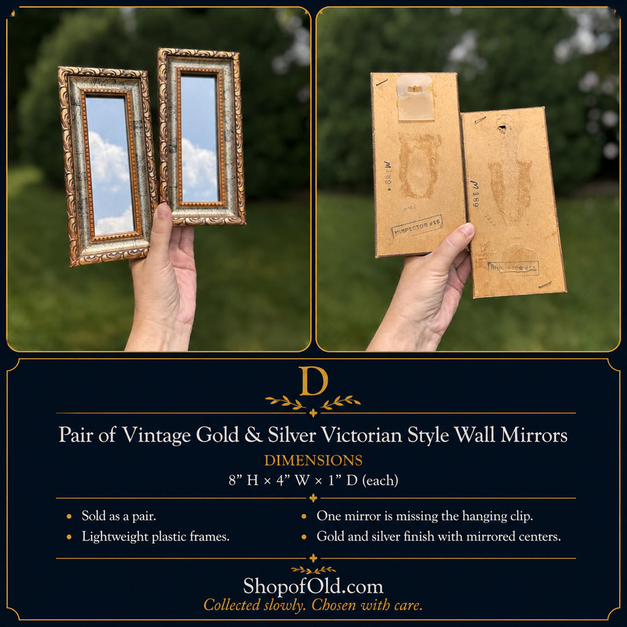 Vintage Gold & Silver Victorian Style Wall Mirrors | Pair of Ornate Accent Mirrors