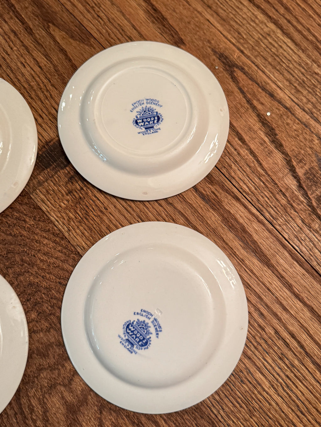 Vintage Woods Ware English Scenery Blue Transferware Saucers | Set of 4