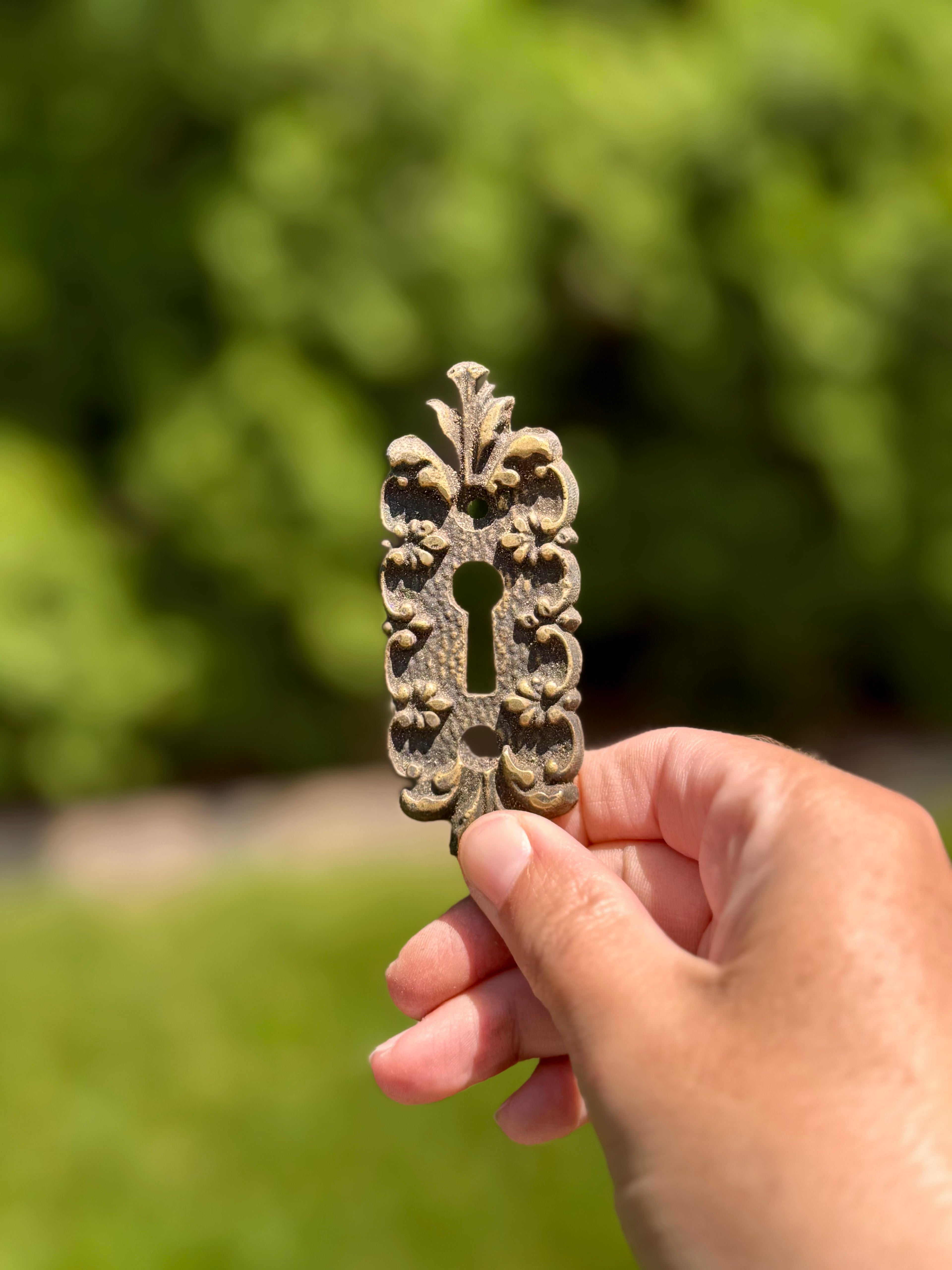 French Ornate Keyhole Escutcheon | Cast Metal Furniture Mount | Architectural Fragment