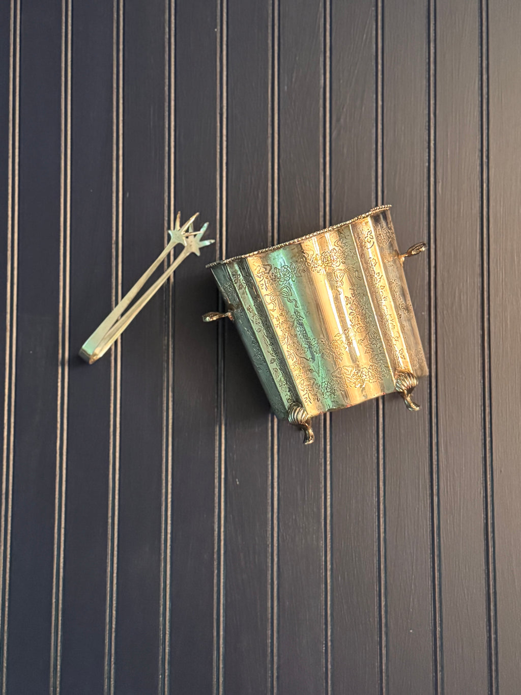 Vintage Silver-Plated Champagne Bucket with Matching Tongs | Garland & Bow Motif