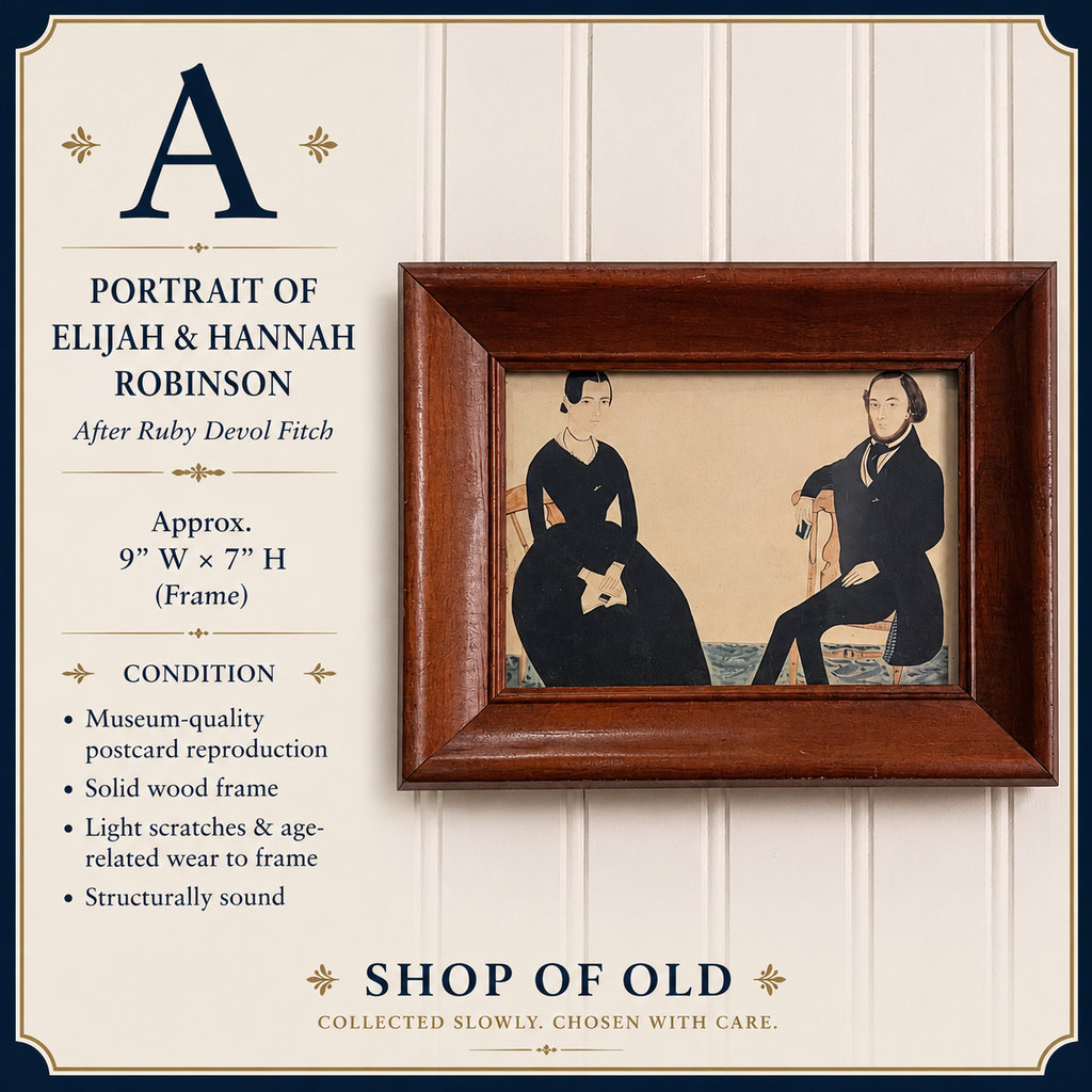 Portrait of Elijah & Hannah Robinson After Ruby Devol Fitch | Framed Folk Art Postcard Reproduction