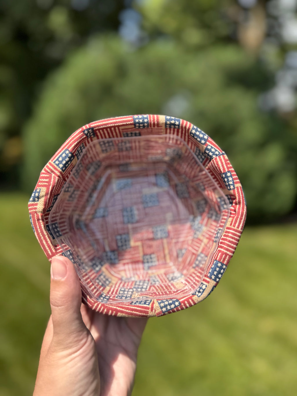 Longaberger Basket with American Flag Fabric Liner & Plastic Protector