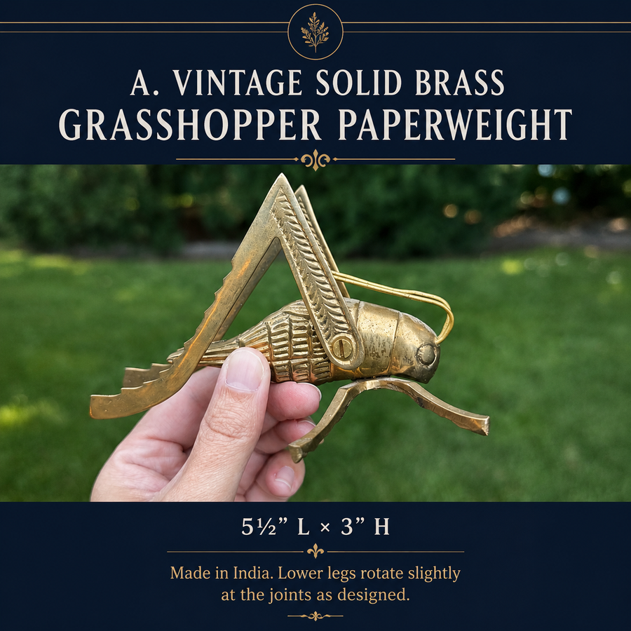 Vintage Solid Brass Grasshopper Paperweight | Made in India