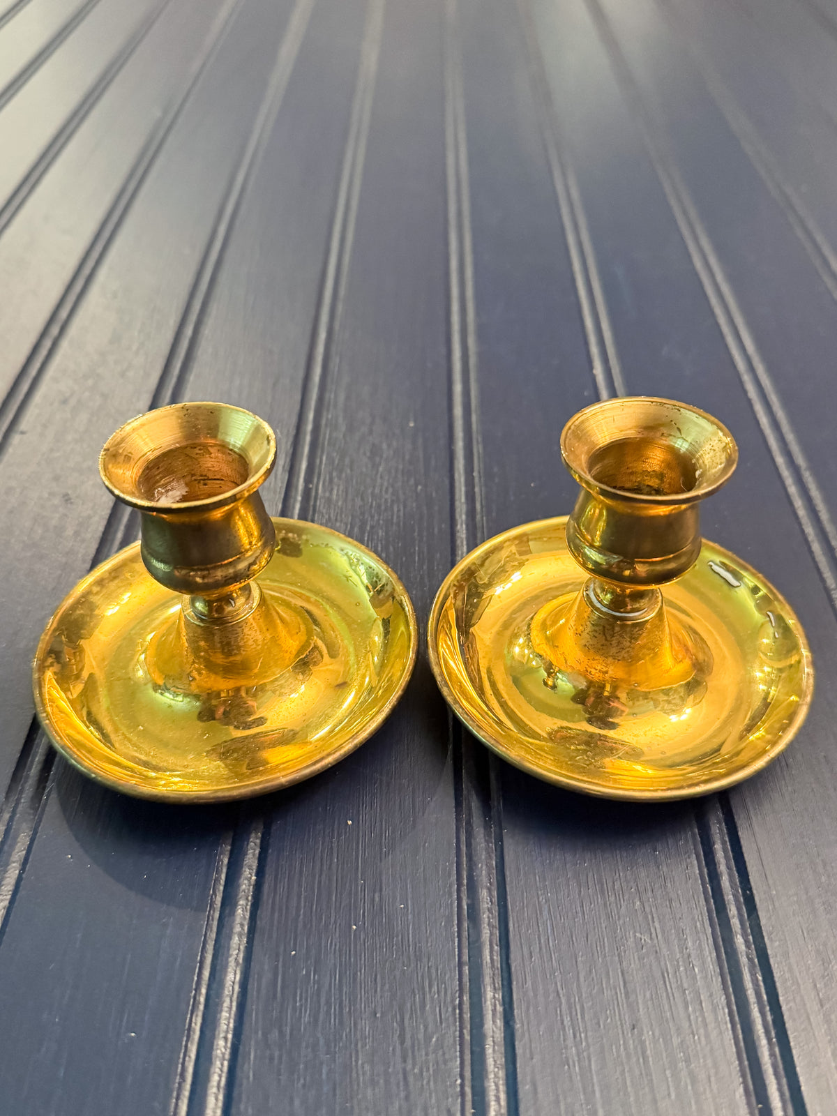 Vintage Brass “Brighton Bun” Candlesticks | Made in England
