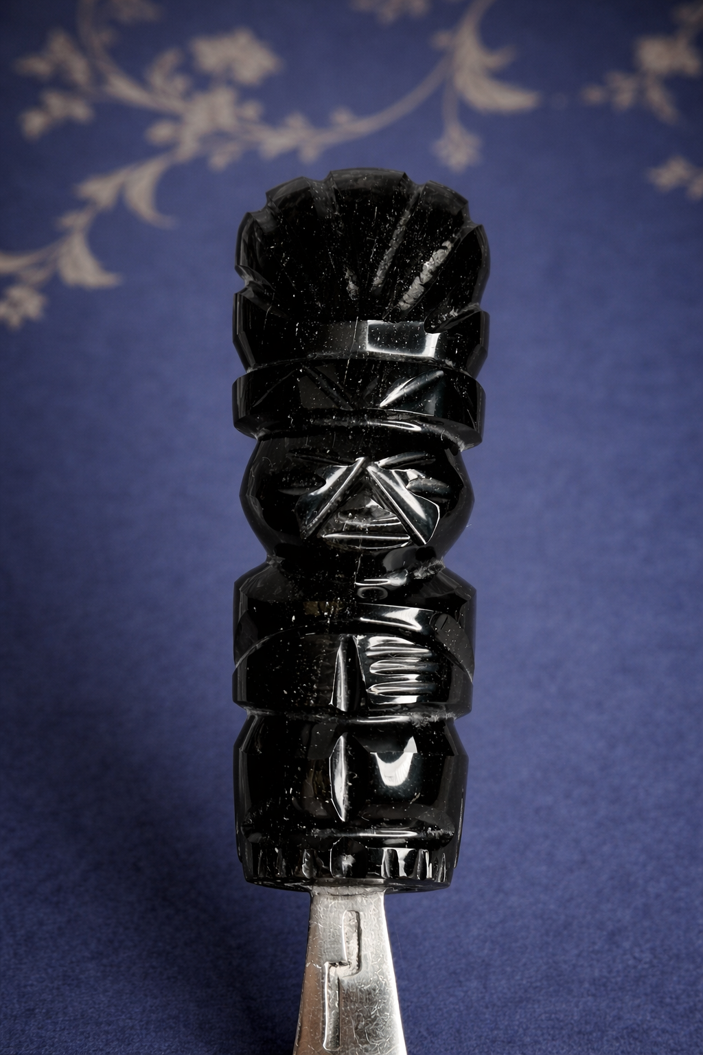 Sterling Silver Letter Opener with Carved Black Onyx Handle